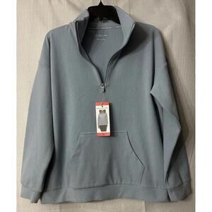 NWT Marc New York Womens 1/4 Zip Ribbed Pullover Blue Sweatshirt Size Medium